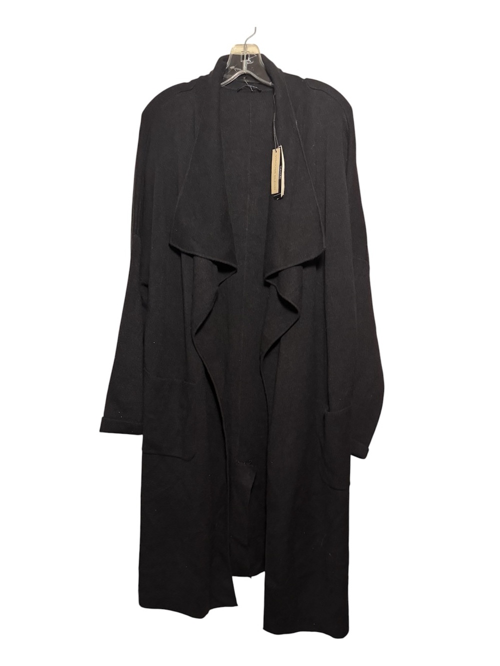 NWT Tahari Women’s Black Open Front Collared Pockets Long Overcoat Size L